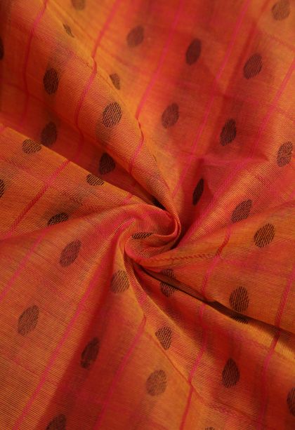 Tiger Orange Kanchi Cotton Sarees with Without Zari Zari Buttis (small Dots Or Motifs)