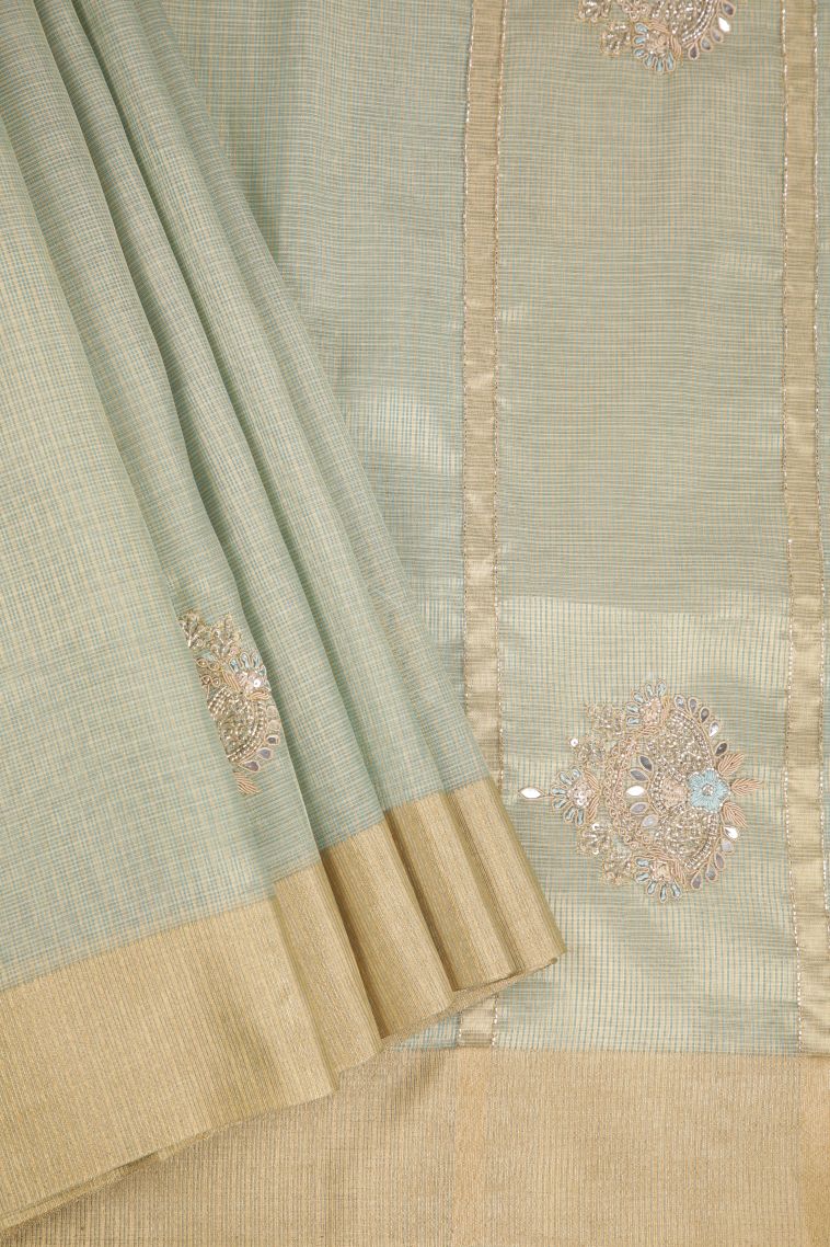 Sapphire Blue Fancy Saree with Copper Zari Plain view 1