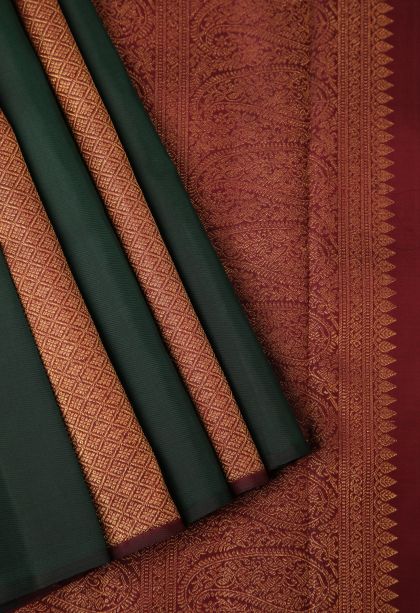 Bottle Green Kanchipuram Silk Sarees with Gold Zari Buttis (small Dots Or Motifs)