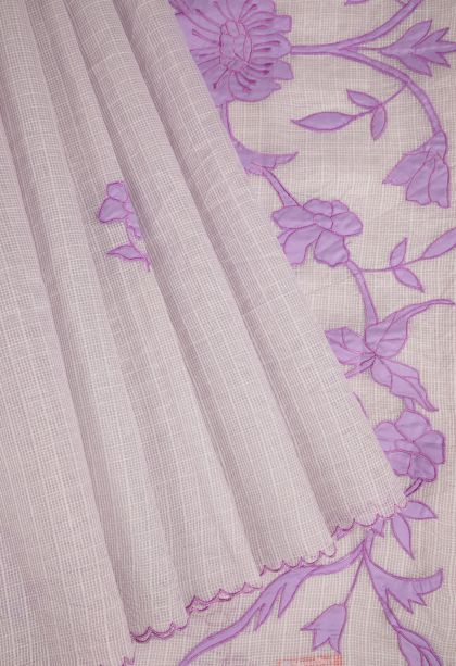 Periwinkle Purple Organza Saree with Without Zari Zari Floral Patterns