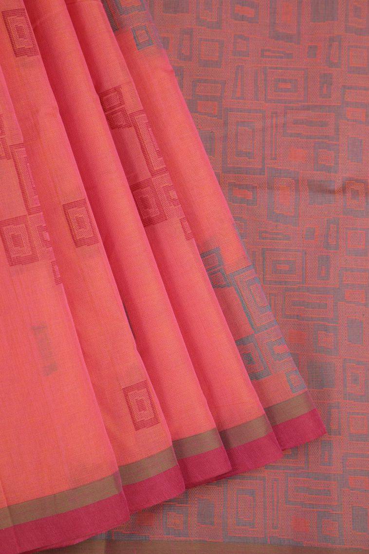 Dawn Red Pure Handloom Kovai Cotton with Without Zari Zari Geometric Shapes view 1