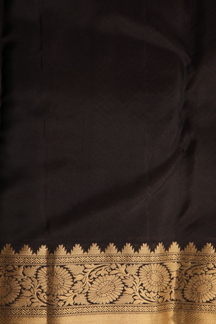 Damp Black Soft Silk Saree with Gold Zari Thilagam Puttas view 3