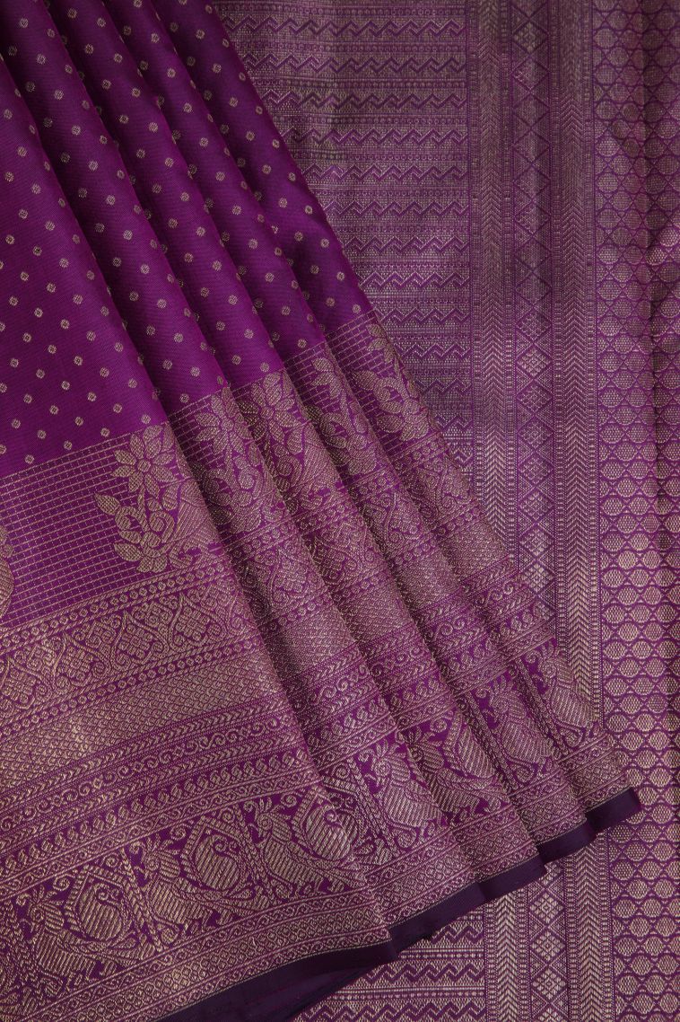 Magenta Purple Kanchipuram Silk Sarees with Gold Zari Buttis (small Dots Or Motifs) view 1