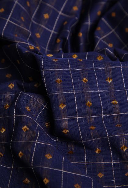 Indigo Blue Pure Handloom Kovai Cotton with Without Zari Zari Geometric Shapes