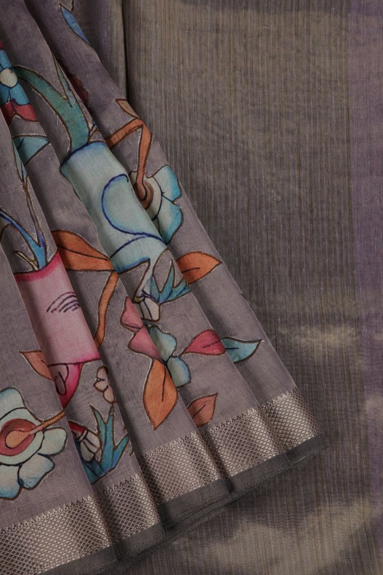 Hickory Brown Fancy Saree with Gold Zari Floral Patterns view 1
