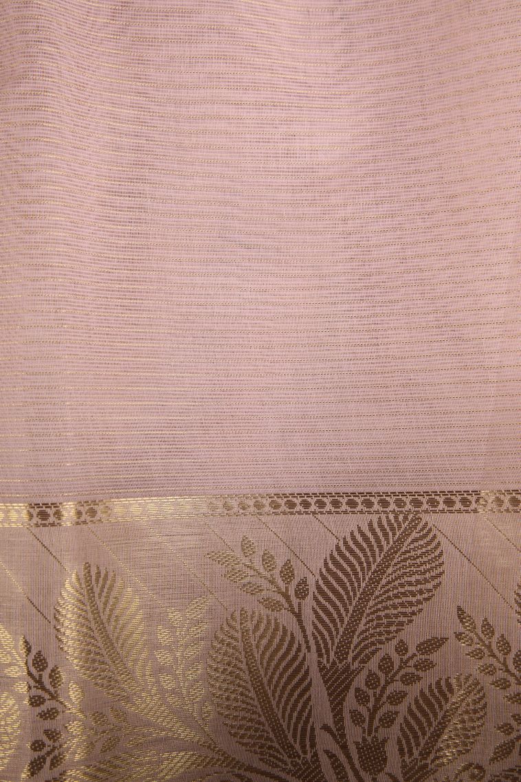 Lemonade Pink Organza Saree with Gold Zari Floral Patterns view 3
