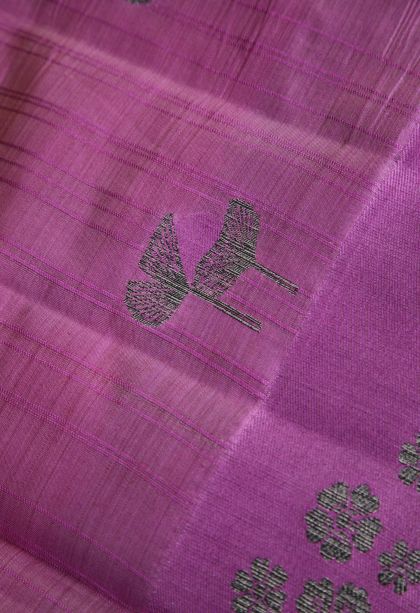 Taffy Pink Raw Silk Sarees with Without Zari Zari Floral Patterns