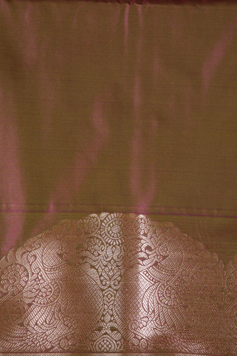 Basil Green Apoorva Silk Sarees with Gold Zari Floral Patterns view 3