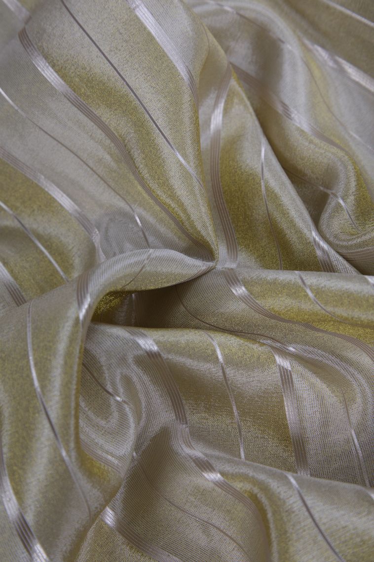 Oat Yellow Tussar Saree with Silver Zari Stripes view 4