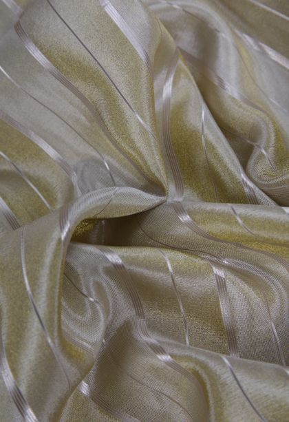 Oat Yellow Tussar Saree with Silver Zari Stripes