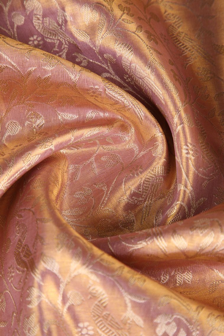 Crepe Pink Kanchipuram Silk Sarees with Gold Zari Floral Patterns view 4