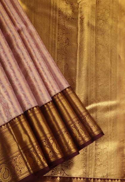Crepe Pink Kanchipuram Silk Sarees with Gold Zari Floral Patterns