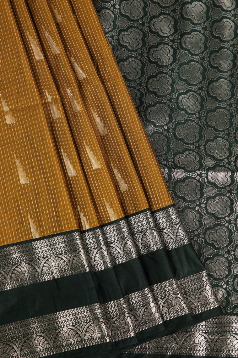 Parmesean Yellow Soft Silk Saree with Silver Zari Geometric Shapes view 1