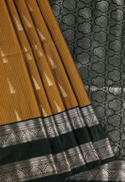 Parmesean Yellow Soft Silk Saree with Silver Zari Geometric Shapes