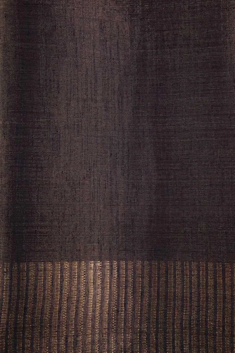 Indigo Blue Semi Raw Silk Printed with Gold Zari Floral Patterns view 3
