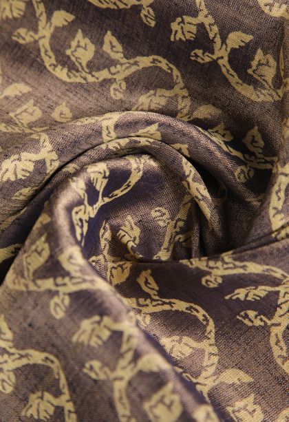 Indigo Blue Semi Raw Silk Printed with Gold Zari Floral Patterns