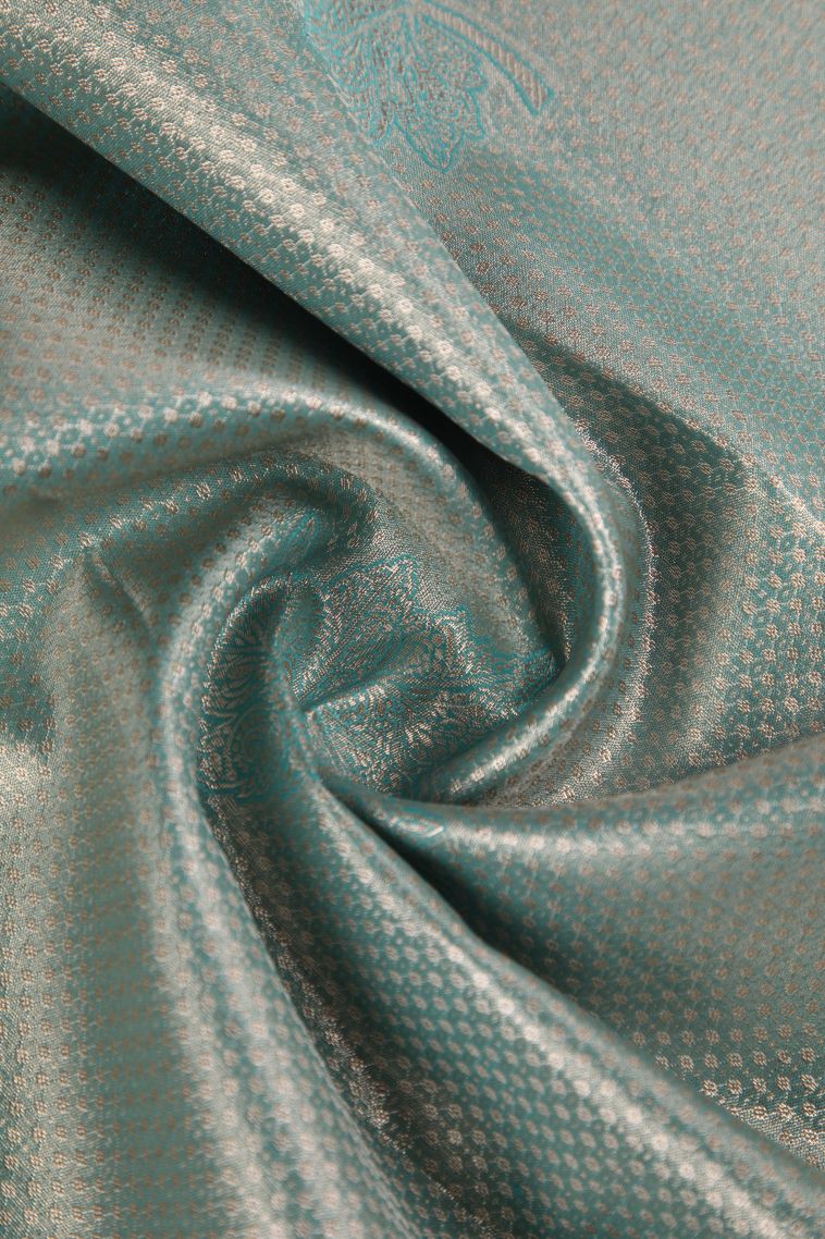 Peacock Blue Tissue Silk Sarees with Gold Zari Floral Patterns view 4