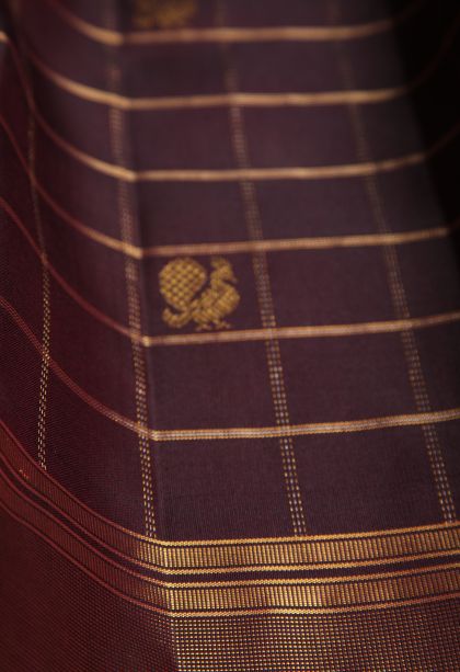 Bosenberry Purple Kanchipuram Silk Sarees with Gold Zari Checks And Puttas