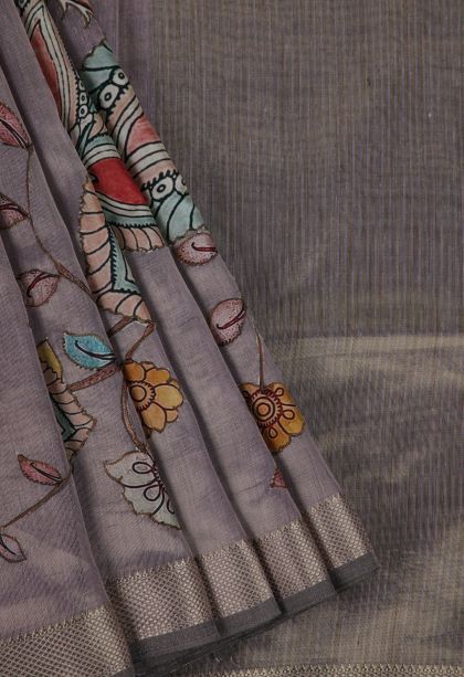 Cedar Brown Fancy Saree with Gold Zari Animal And Bird Motifs