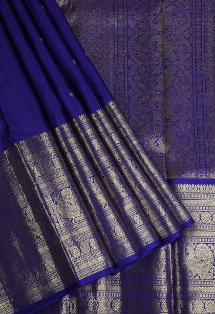 Admiral Blue Kanchipuram Silk Sarees with Gold Zari Buttis (small Dots Or Motifs)