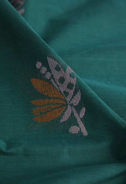 Basil Green Pure Handloom Kovai Cotton with Without Zari Zari Floral Patterns