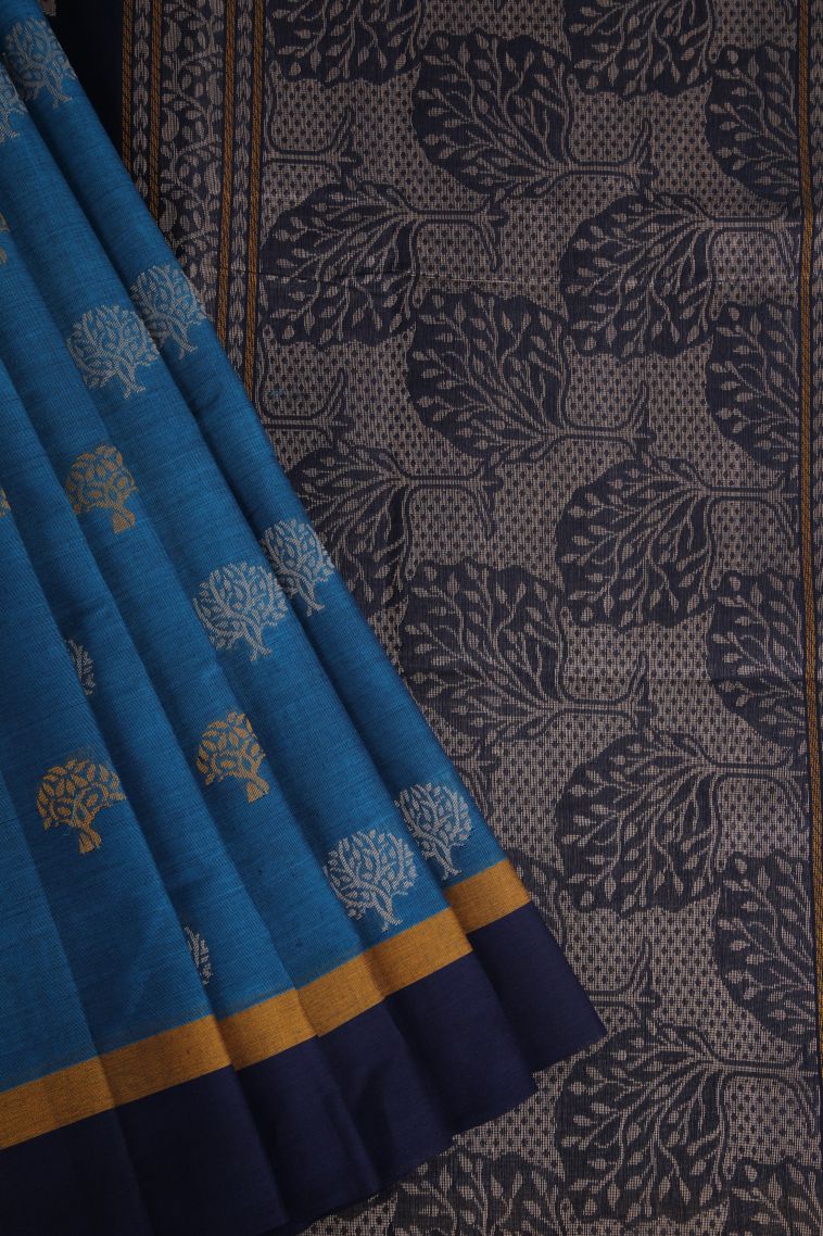 Bottle Green Pure Handloom Kovai Cotton with Without Zari Zari Floral Patterns view 1