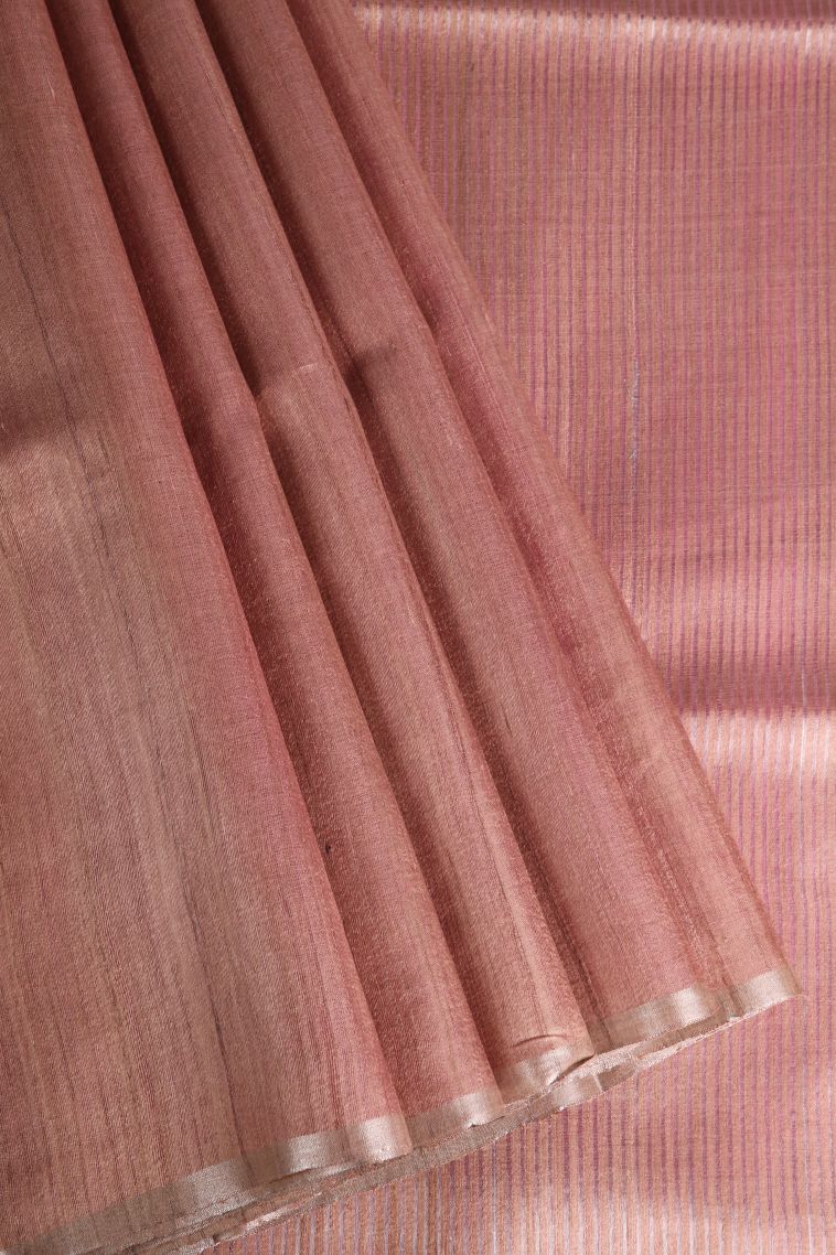 Tawny Brown Jute Sarees with Gold Zari Plain view 1