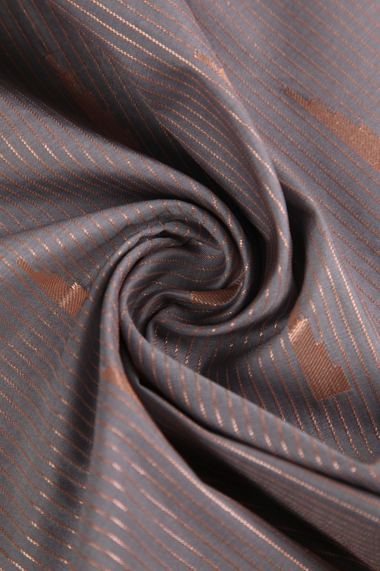Damp Black Soft Silk Saree with Copper Zari Geometric Shapes view 4