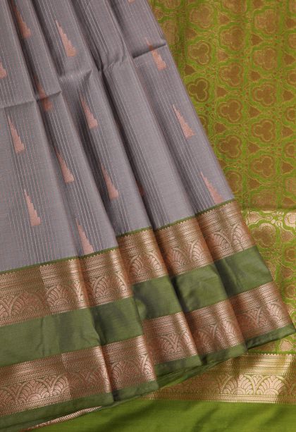 Damp Black Soft Silk Saree with Copper Zari Geometric Shapes