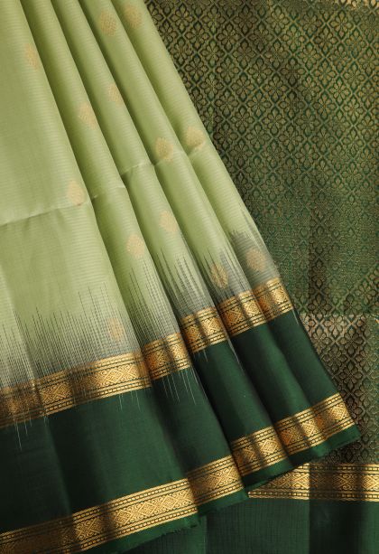 Olive Green Soft Silk Saree with Gold Zari Buttis (small Dots Or Motifs)
