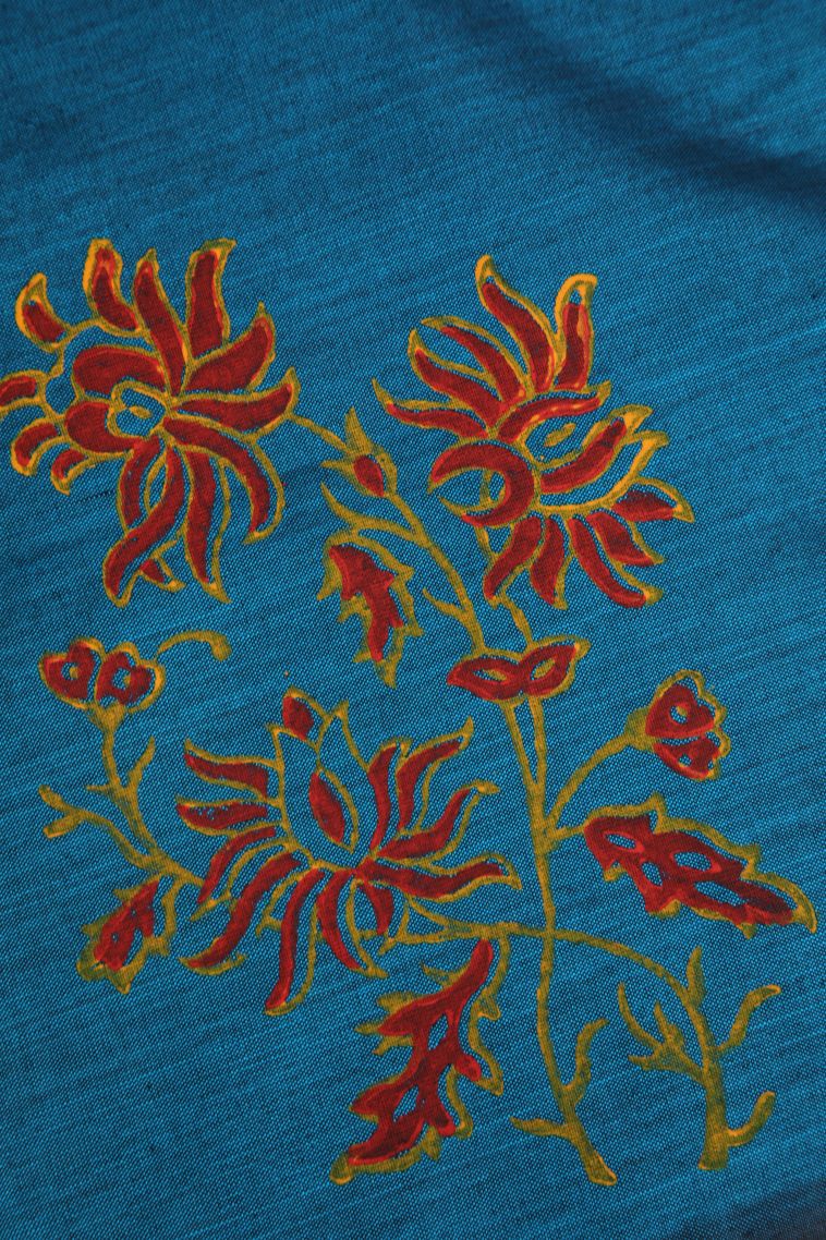 Aegean Blue Poly Cotton Sarees with Without Zari Zari Floral Patterns view 4