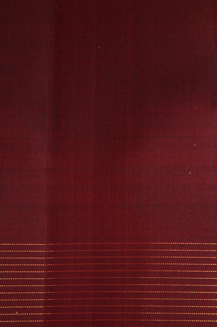 Currant Red Kanchipuram Silk Sarees with Gold Zari Peacock Motifs view 3