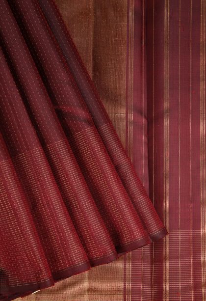 Currant Red Kanchipuram Silk Sarees with Gold Zari Peacock Motifs