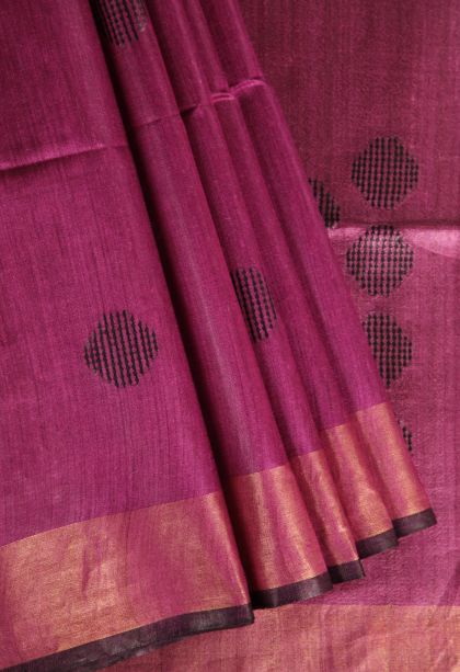 Grape Purple Jute Sarees with Gold Zari Geometric Shapes