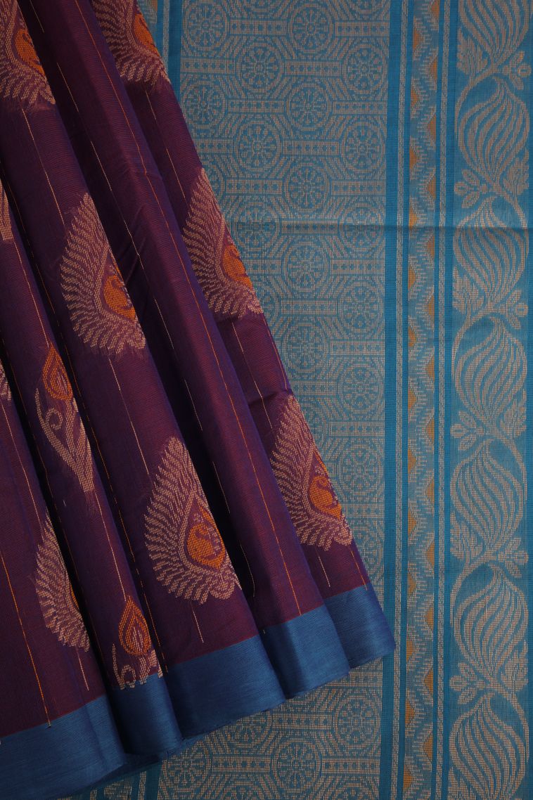 Bosenberry Purple Pure Handloom Kovai Cotton with Without Zari Zari Floral Patterns view 1