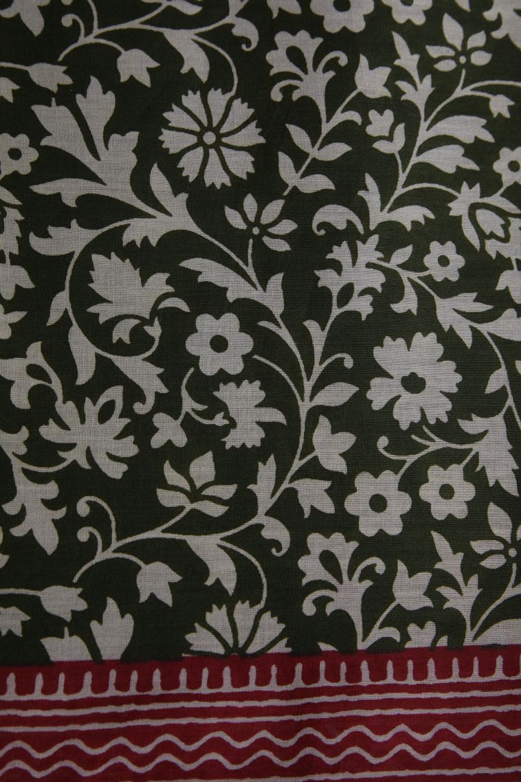 Paris Green Chanderi Cotton Sarees with Without Zari Zari Floral Patterns view 3
