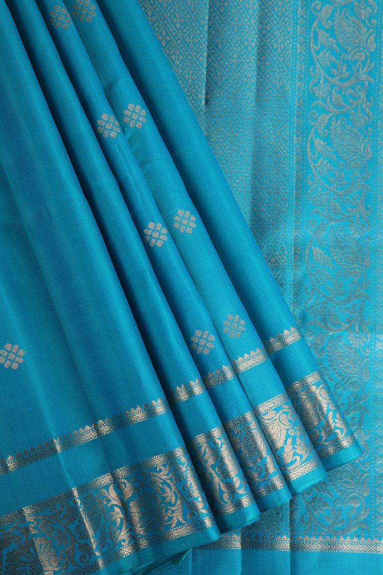 Admiral Blue Soft Silk Saree with Gold Zari Buttis (small Dots Or Motifs) view 1