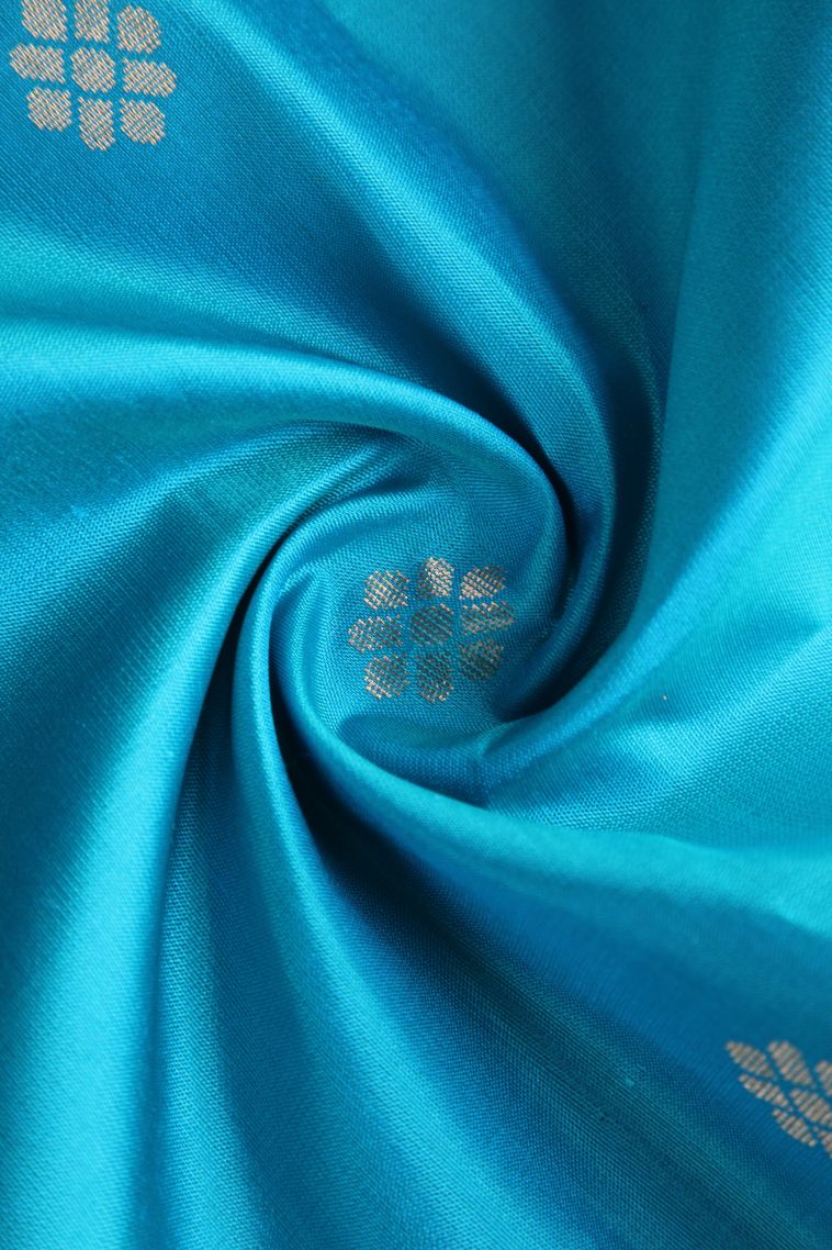 Admiral Blue Soft Silk Saree with Gold Zari Buttis (small Dots Or Motifs) view 4