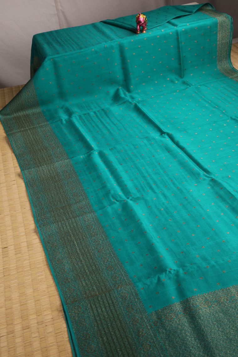 Sapphire Blue Banaras Sarees with Gold Zari Buttis (small Dots Or Motifs) view 2