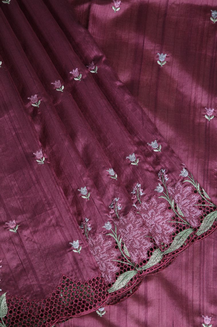 Bosenberry Purple Semi Tussar Silk with Without Zari Zari Floral Patterns view 1