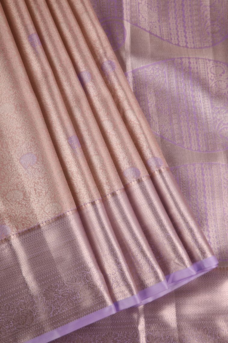Ballet Pink Tissue Silk Sarees with Gold Zari Floral Patterns view 1