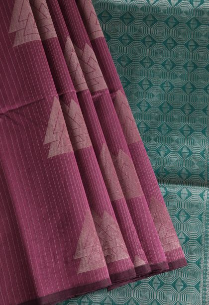 Lean Pink Silk Cotton Sarees with Silver Zari Geometric Shapes