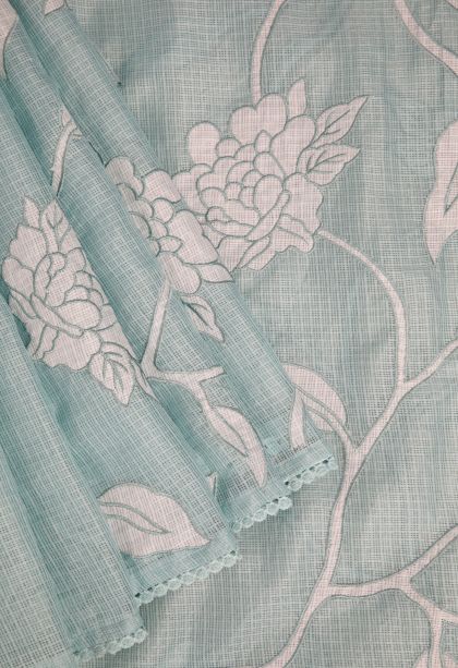 Sky Blue Organza Saree with Without Zari Zari Floral Patterns