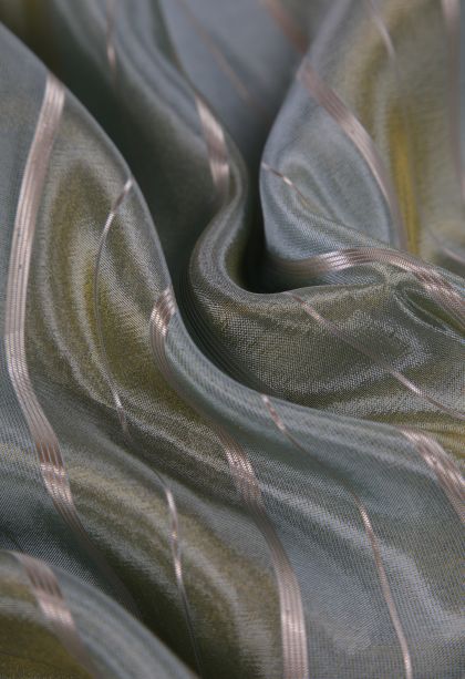 Gray Black Tussar Saree with Silver Zari Stripes