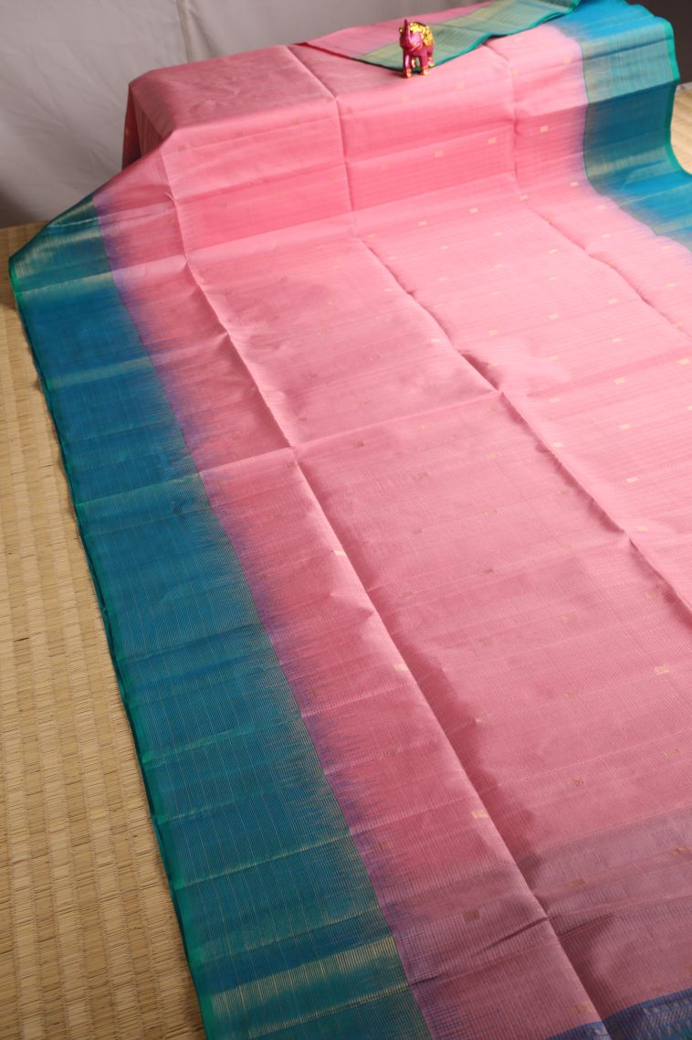Ballet Pink Soft Silk Saree with Gold Zari Buttis (small Dots Or Motifs) view 2