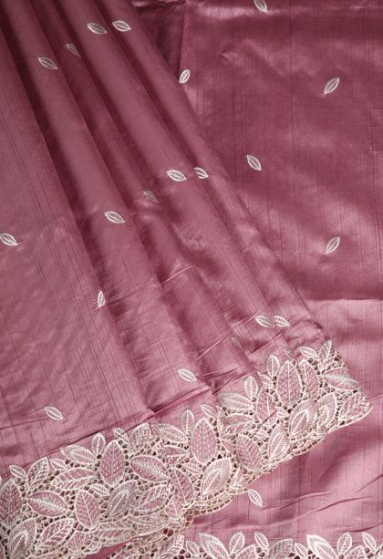 Ballet Pink Semi Tussar Silk with Without Zari Zari Buttis (small Dots Or Motifs)