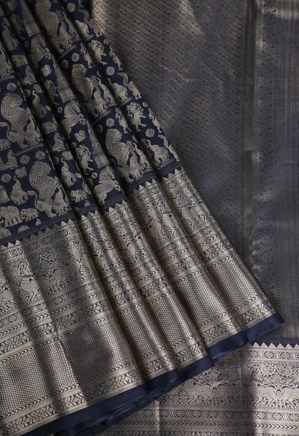 Rock Black Apoorva Silk Sarees with Gold Zari Animal And Bird Motifs