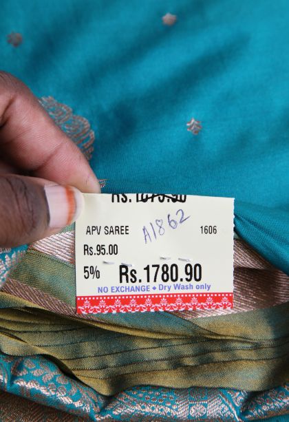 Cerulean Blue Apoorva Silk Sarees with Gold Zari Floral Patterns