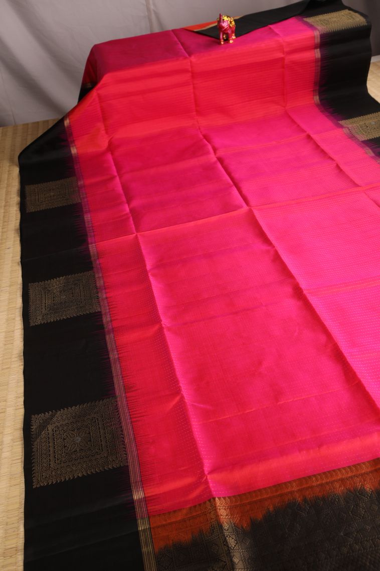 Peach Pink Soft Silk Saree with Gold Zari Rain Drops Mottif view 2