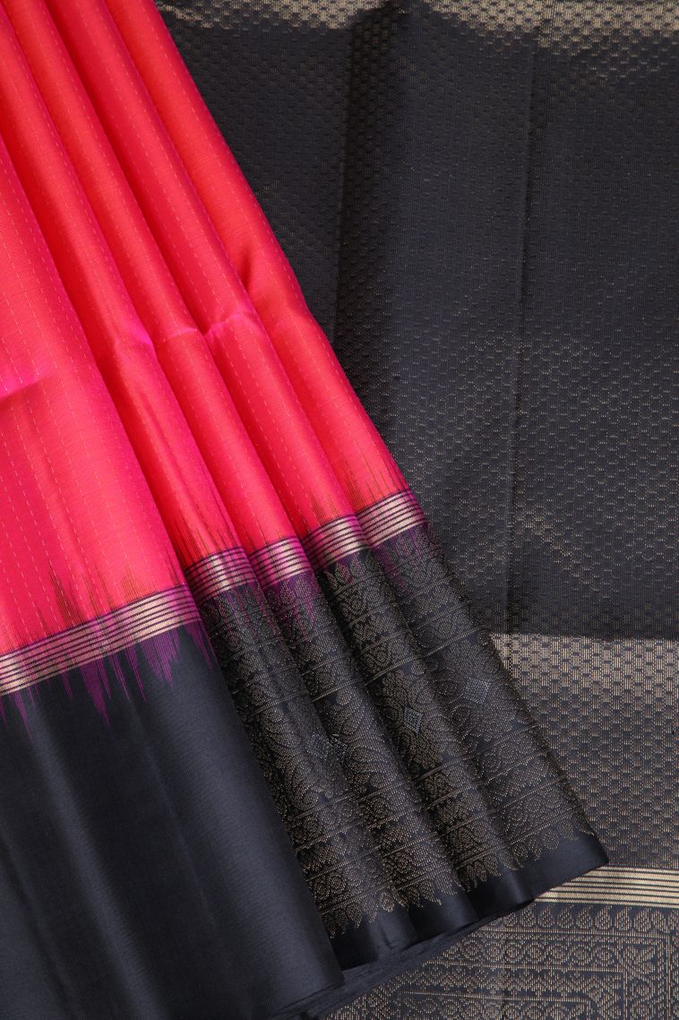 Peach Pink Soft Silk Saree with Gold Zari Rain Drops Mottif view 1